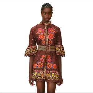 NWT Farm Rio Bright Flora Brown Mini Dress